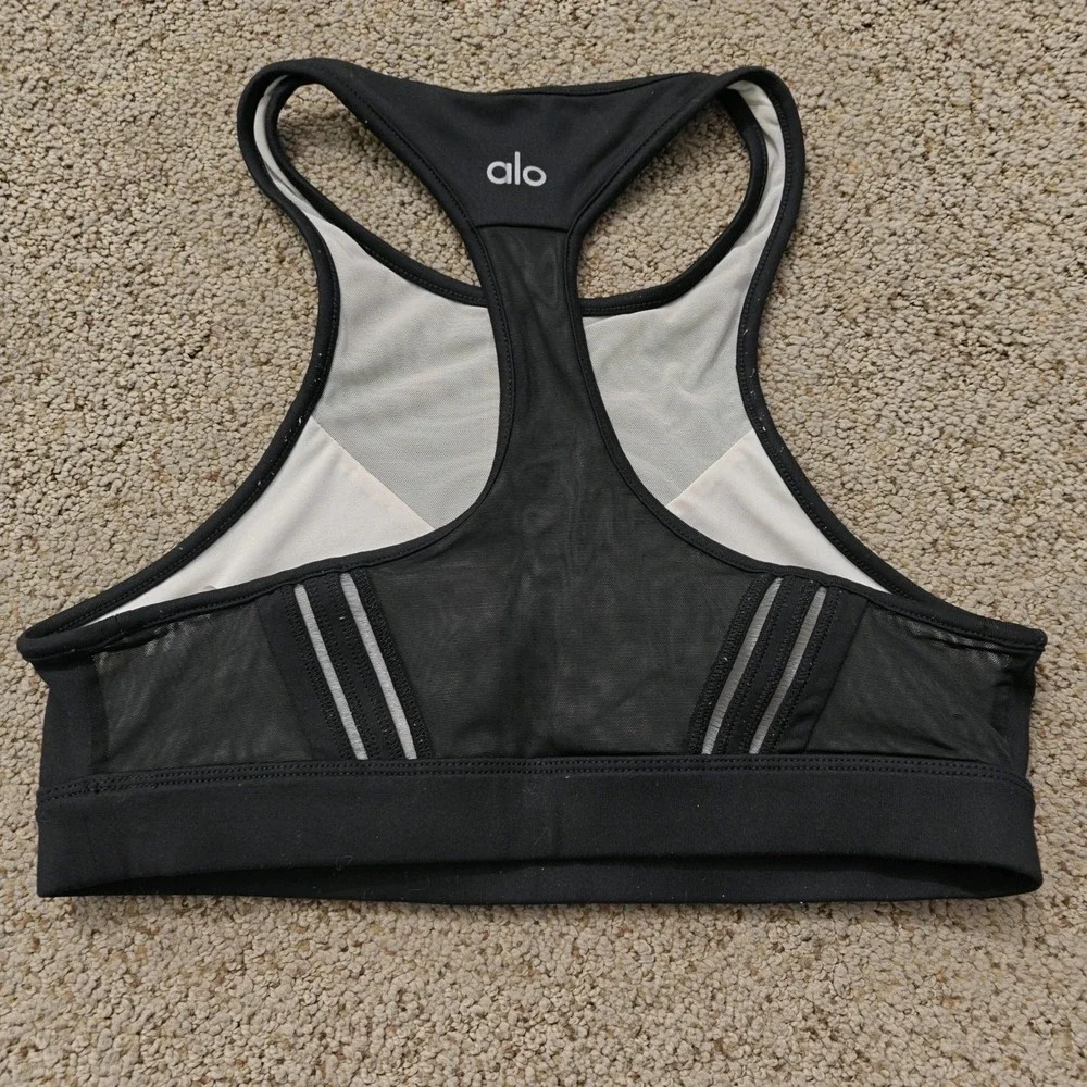 Alo Yoga Black High Neck‎ Mesh Racerback Sports Bra Small Activewear
